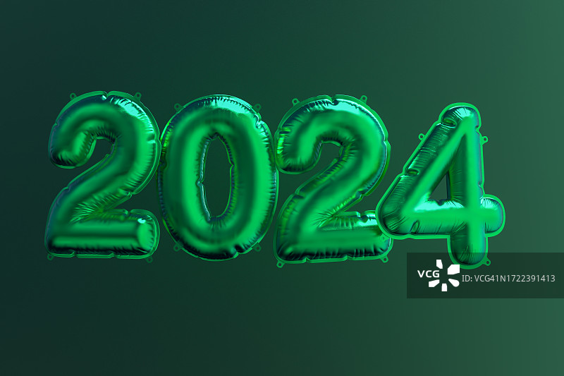 绿色铝箔气球数字2024圣诞节日背景图片素材