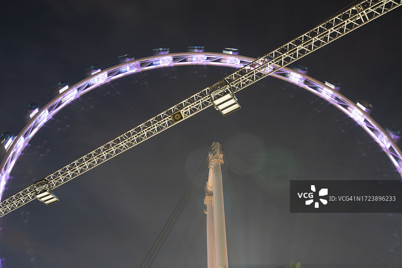 低角度视角下的新加坡摩天观景轮图片素材