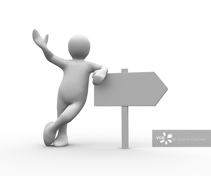 人物靠在空白路标上图片素材