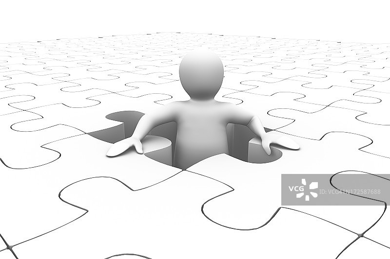 站在拼图中间的白色人图片素材