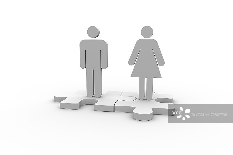 拼合在一起的拼图上的白色人形图片素材