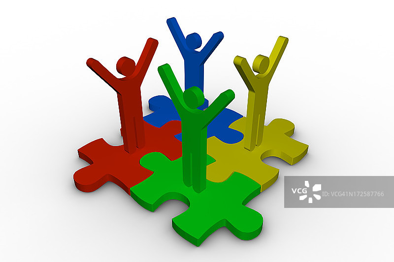 带彩色人物形象的网状拼图图片素材