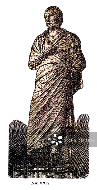 埃斯金斯（公元前389-314年）的古老版画，他是一位希腊政治家，也是十位阿提卡演说家之一图片素材
