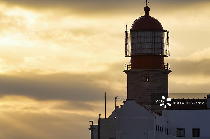 圣维森特角灯塔日落剪影图片素材