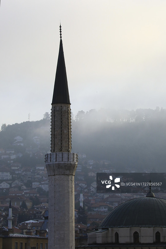 萨拉热窝的清真寺宣礼塔图片素材