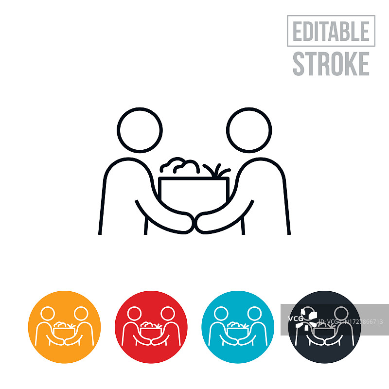 捐赠食物箱子的个人细线图标 - 可编辑笔触图片素材