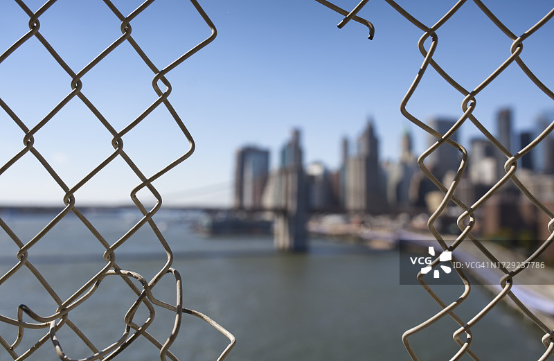 虚焦的美国纽约曼哈顿天际线影像图片素材