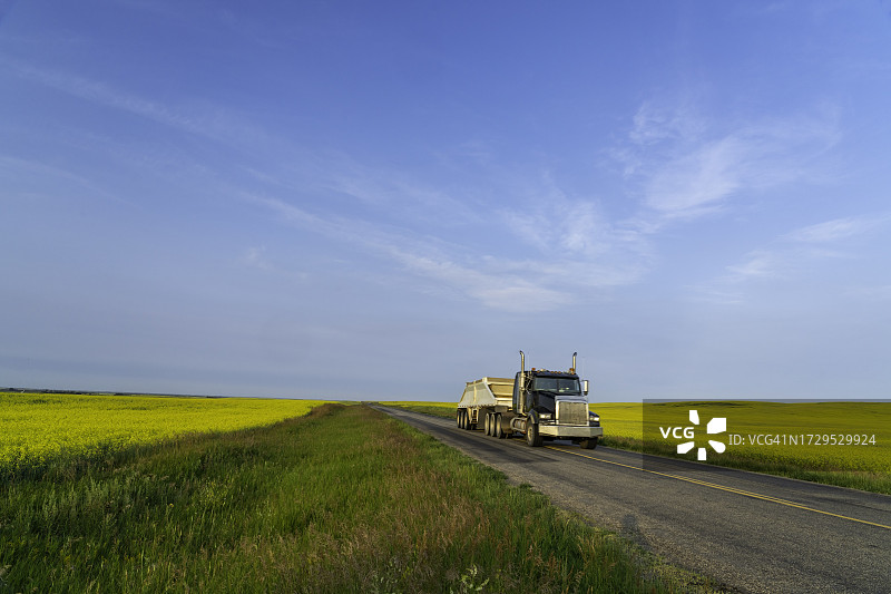 运输卡车行驶在农田中图片素材