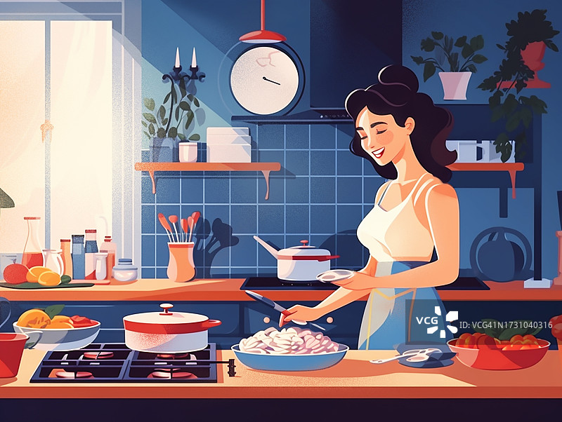 女士在厨房做饭图片素材