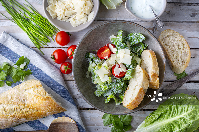 西红柿面包帕尔马干酪蔬菜沙拉图片素材