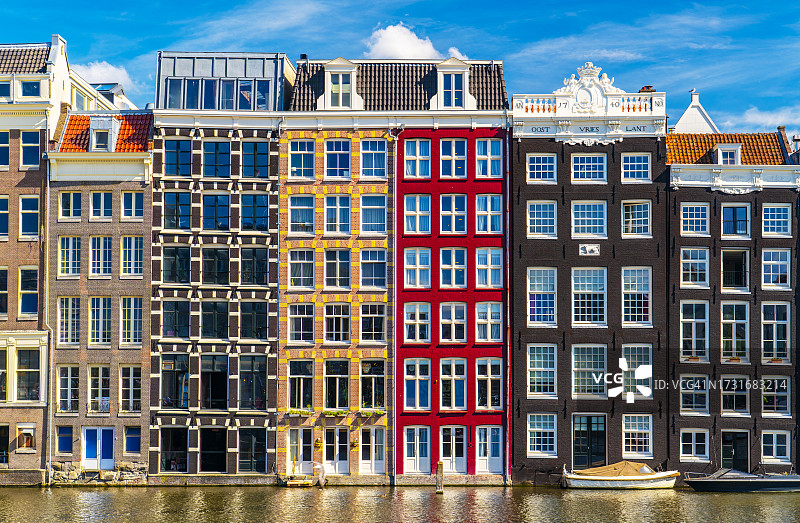 阿姆斯特丹运河沿岸的房屋，荷兰图片素材