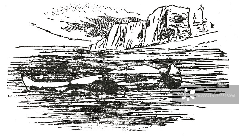 男人仰泳的古老雕刻插图图片素材