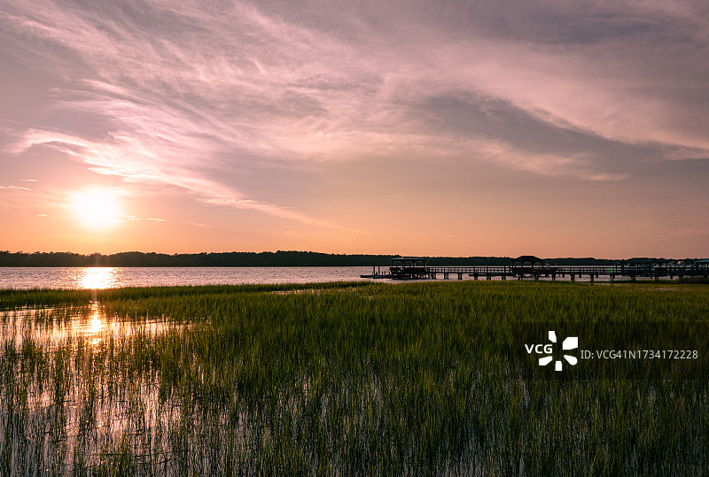 美国南卡罗来纳州日落时分的田野风光图片素材
