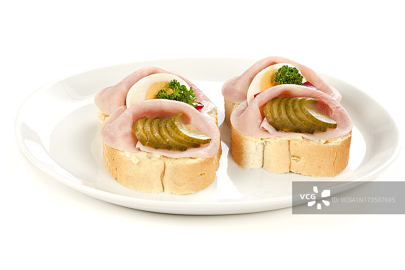 开放式火腿鸡蛋三明治图片素材