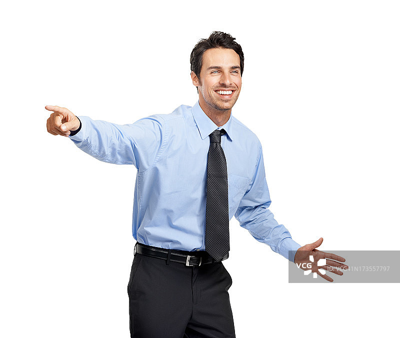 热情地指向远方图片素材