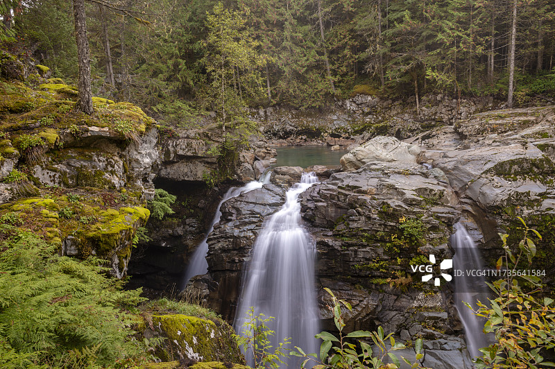 努克萨克瀑布，华盛顿州沃特科姆县努克萨克河北支流的瀑布图片素材
