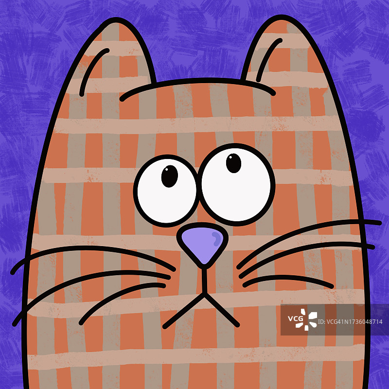 紫色背景上的橙色卡通猫脸图片素材