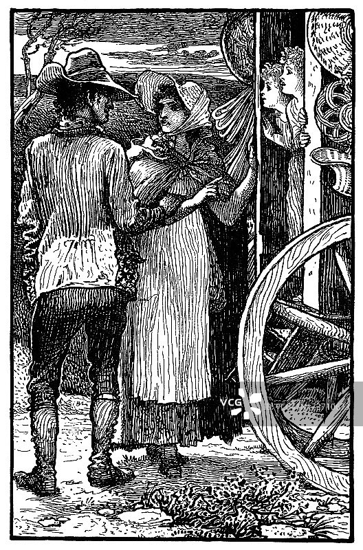 维多利亚时期夫妇与吉普赛篷车图片素材