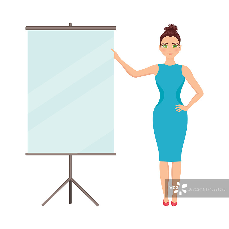 在挂图旁的女商人（插图）图片素材