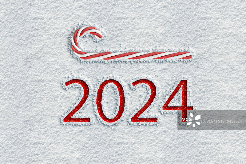 雪地上的2024新年祝福语图片素材