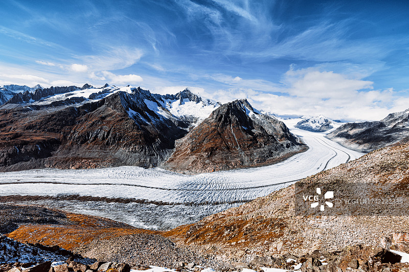 瑞士阿尔卑斯山阿莱奇冰川全景图片素材
