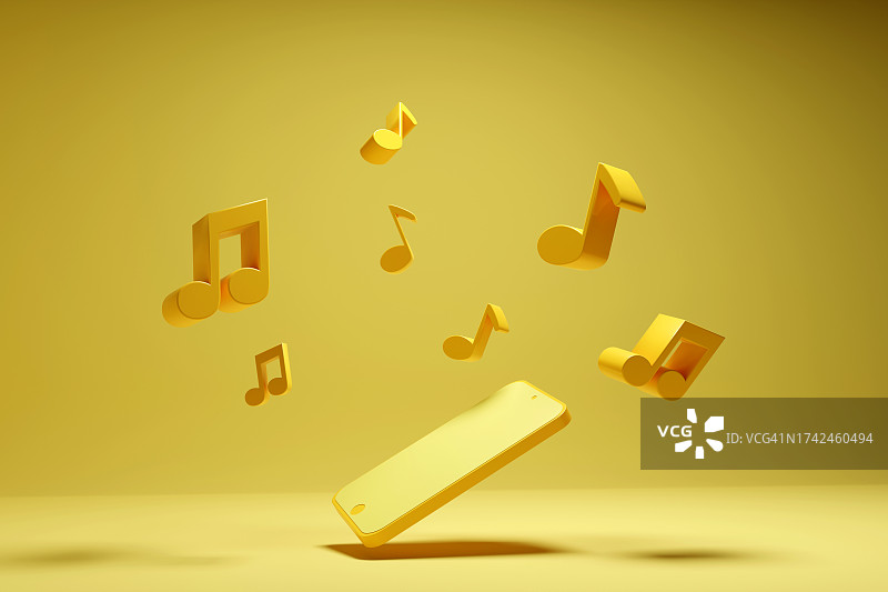 智能手机与音符概念3D渲染图片素材