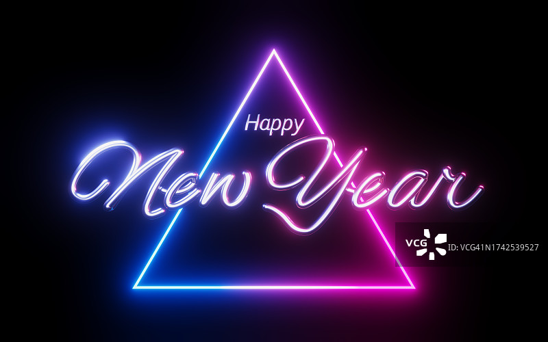 发光霓虹灯新年快乐消息图片素材