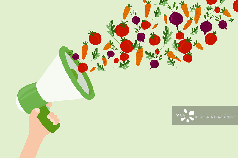 手持喷蔬菜喇叭插画图片素材