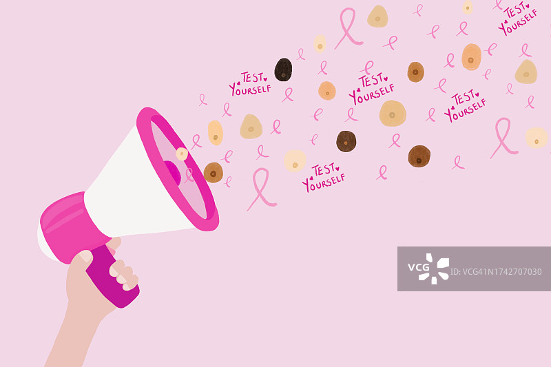 手持扩音器宣传乳腺癌防治带插画图片素材