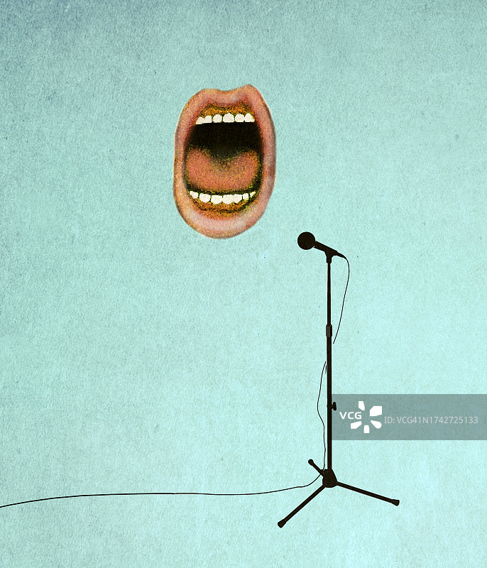 对着麦克风说话的嘴巴插画图片素材