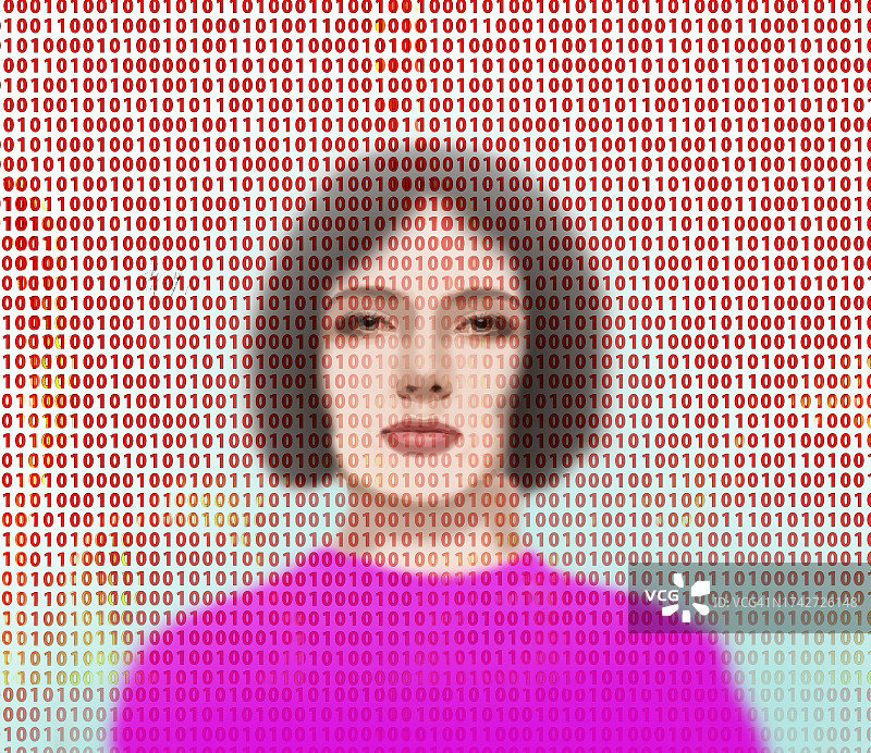 二进制代码下的年轻女性插画图片素材