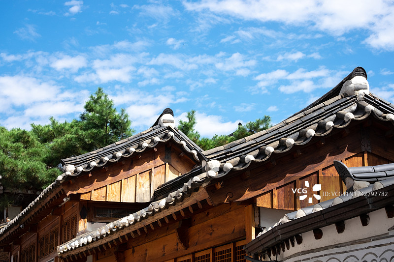 韩国文化村北村韩屋村美丽的韩国文化房屋顶图片素材