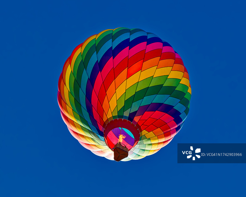 蓝天下的热气球（仰视视角）图片素材