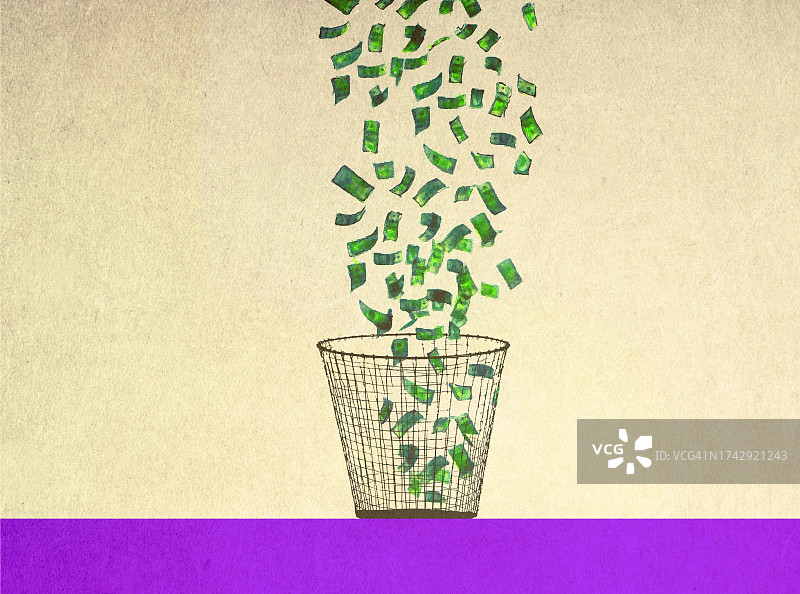 金钱掉入废纸篓插画图片素材