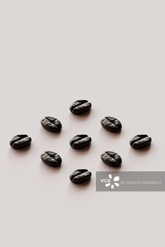 白色背景上的烘焙咖啡豆3D渲染图片素材