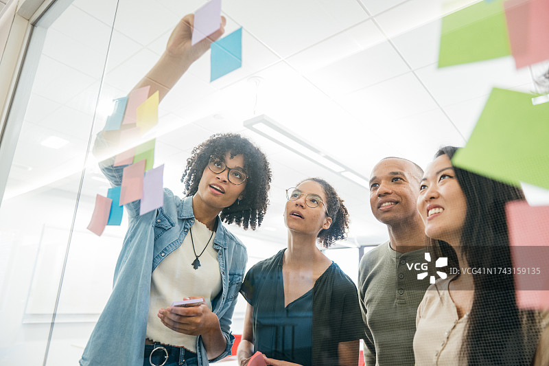 商务团队头脑风暴，使用便利贴图片素材