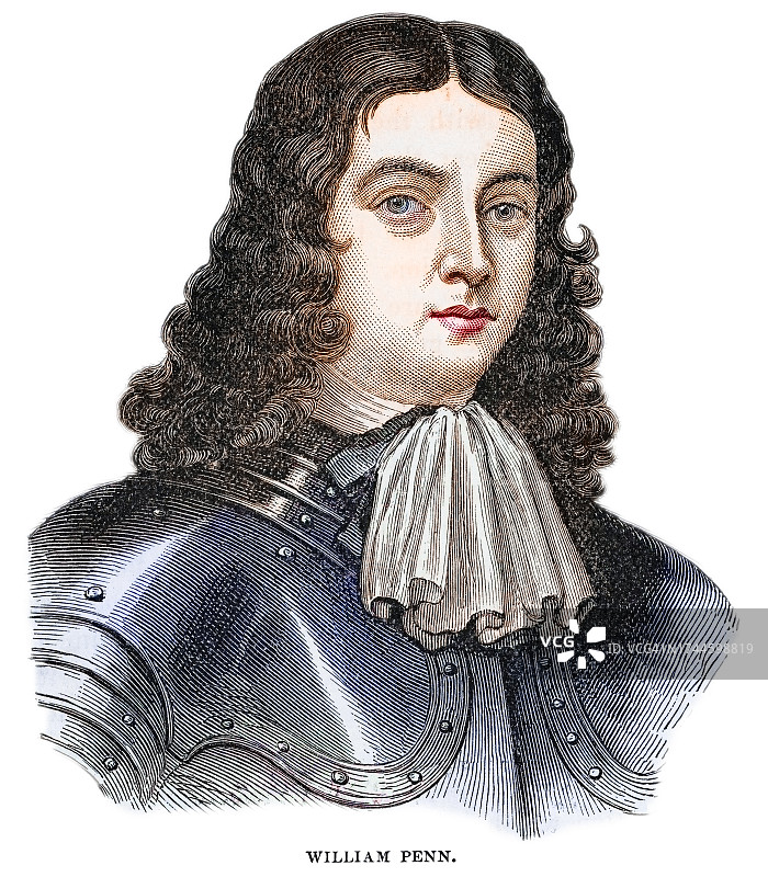 宾夕法尼亚州创始人威廉·佩恩肖像图片素材
