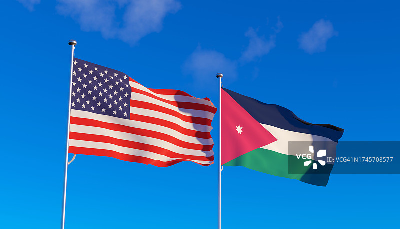 美国和约旦国旗3D渲染图片素材