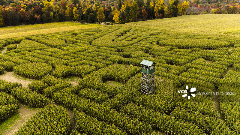 宾夕法尼亚州波科诺斯地区万圣节玉米迷宫上的日出图片素材