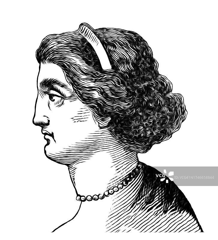 古希腊女性肖像古老雕刻插图图片素材