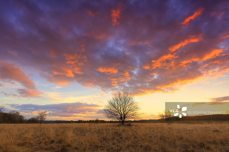 米格伦伯格霍恩德洛附近的申肯舒尔的日落美景图片素材