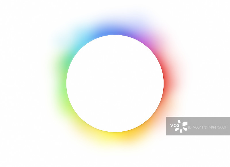 白色背景上的白色空心圆圈，下方是明亮而模糊的彩虹色图片素材