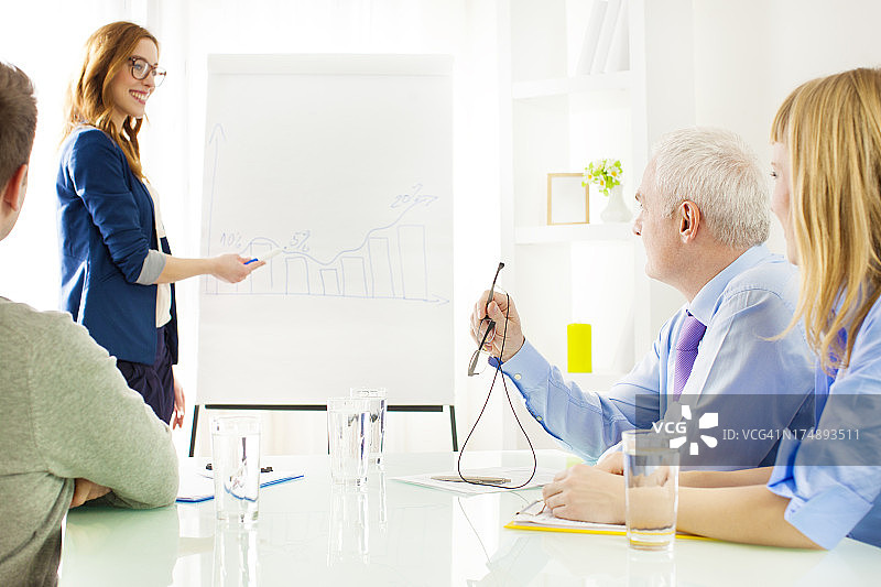 在工作中做报告的年轻女商人图片素材