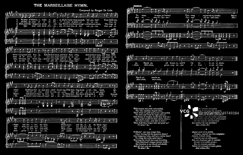 法国国歌《马赛曲》的古老雕刻插图图片素材