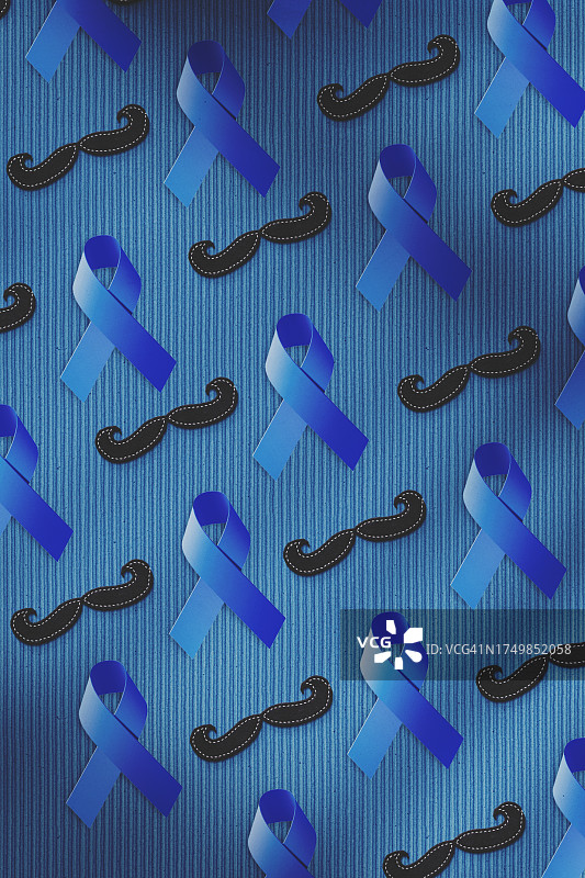 前列腺癌防治意识宣传：蓝色丝带与胡须图片素材