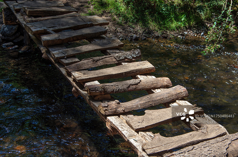 马格达莱纳河上的木制原木人行桥，迪纳莫斯国家公园，墨西哥城，墨西哥图片素材