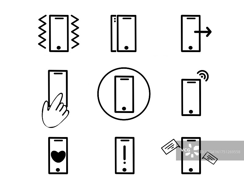 一组手绘卡通智能手机，白色背景图片素材