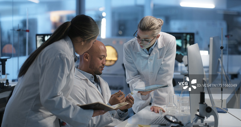 科研团队在实验室进行科学研究和规划图片素材