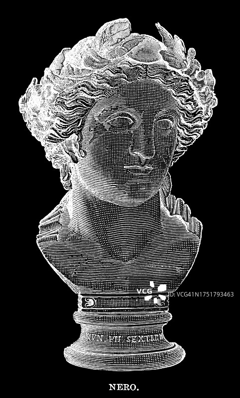 尼禄（尼禄·克劳狄·凯撒·奥古斯都·日耳曼尼库斯）肖像，罗马帝国第五任皇帝，也是朱里亚·克劳狄王朝最后一任皇帝图片素材