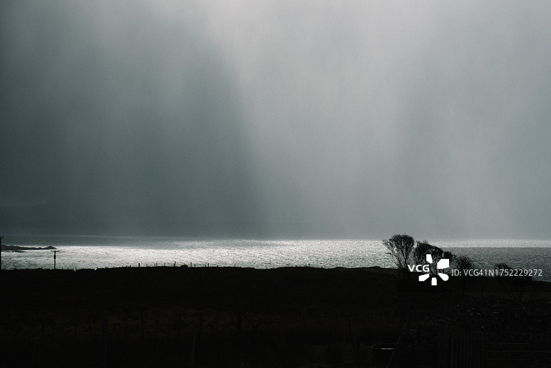 苏格兰湖面上的阳光和雨水图片素材